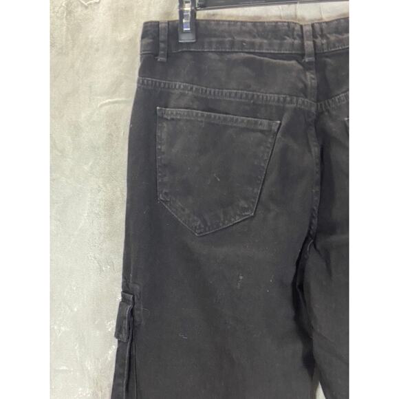 MAN BOOHOOMAN Men's Black Distressed Stretch Popper Hem Cargo Jeans SZ 36 - Picture 4 of 15